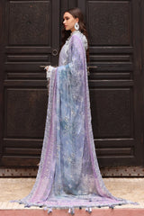 NUREH - 3PC CHIKANKARI LAWN EMBROIDERED SHIRT WITH CHIFFON PRINTED DUPATTA AND TROUSER - HZG2681