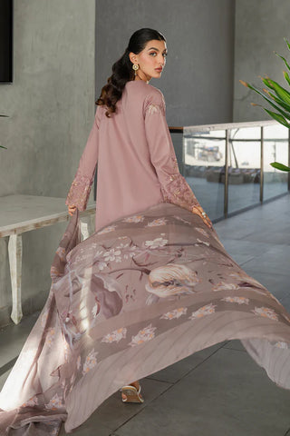 IZNIK - 3PC DHANAK EMBROIDERED SHIRT WITH TWILL PRINTED SHAWL AND TROUSER - HZG2405