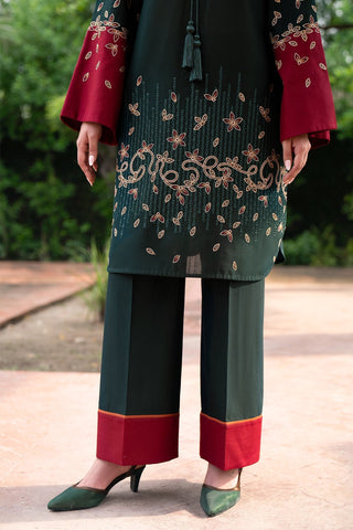 JAZMIN - 3PC DHANAK EMBROIDERED SHIRT WITH TWILL PRINTED SHAWL AND TROUSER - HZG1829