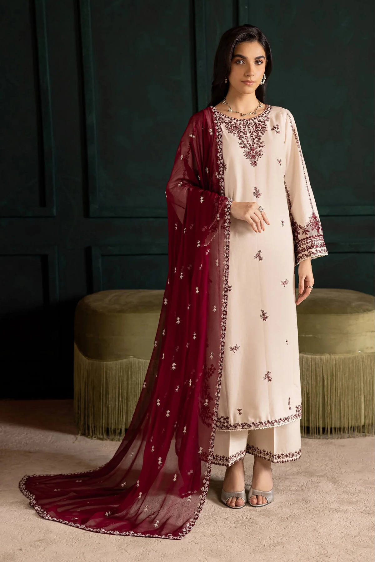 BATIK - 3PC LAWN EMBROIDERED SHIRT WITH CHIFFON EMBROIDERED DUPATTA AND TROUSER - HZG2662