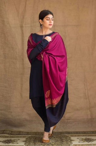 AISLING - 3PC DHANAK EMBROIDERED SHIRT WITH TWILL PRINTED SHAWL AND TROUSER - HZG1054