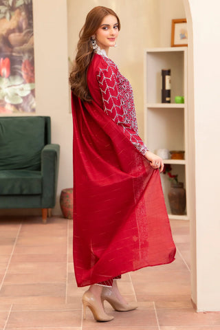 MIRAKHI - 3PC LAWN CHIKANKAARI EMBROIDERED SHIRT WITH LAWN TUBE SLUB DUPATTA AND TROUSER - HZG2236