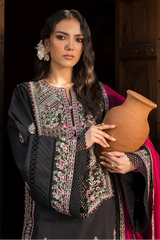 ZARPASH - 3PC DHANAK EMBROIDERED SHIRT WITH CHIFFON EMBROIDERED DUPATTA AND TROUSER - HZG2607