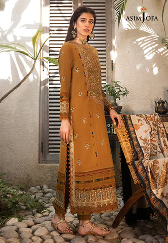 ASIM JOFA - 3PC DHANAK EMBROIDERED SHIRT WITH TWILL PRINTED SHAWL AND TROUSER - HZG1519