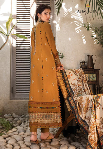 ASIM JOFA - 3PC DHANAK EMBROIDERED SHIRT WITH TWILL PRINTED SHAWL AND TROUSER - HZG1519
