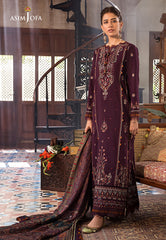 ASIM JOFA - 3PC DHANAK EMBROIDERED SHIRT WITH TWILL PRINTED SHAWL AND TROUSER - HZG2122