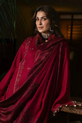 IZEL - 3PC DHANAK EMBROIDERED SHIRT TWILL PRINTED SHAWL AND TROUSER - HZG3162
