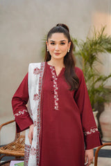 ZIVA - 3PC LAWB EMBROIDERED SHIRT WITH MANAAR PRINTED DUPATTA AND TROUSER - HZG1579