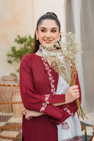 ZIVA - 3PC LAWB EMBROIDERED SHIRT WITH MANAAR PRINTED DUPATTA AND TROUSER - HZG1579