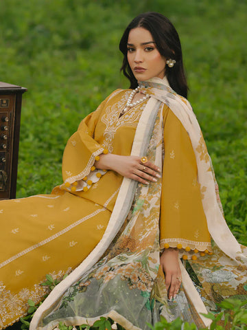 IZEL - 3PC LAWN EMBROIDERED SHIRT WITH MANAAR PRINTED DUPATTA AND TROUSER - HZG2169