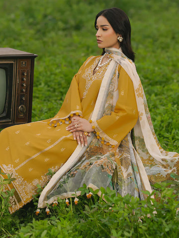 IZEL - 3PC LAWN EMBROIDERED SHIRT WITH MANAAR PRINTED DUPATTA AND TROUSER - HZG2169