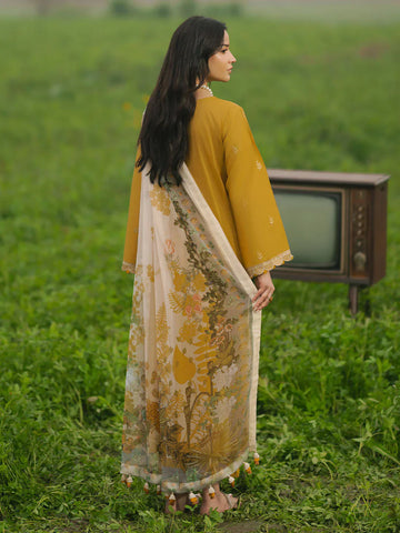 IZEL - 3PC LAWN EMBROIDERED SHIRT WITH MANAAR PRINTED DUPATTA AND TROUSER - HZG2169