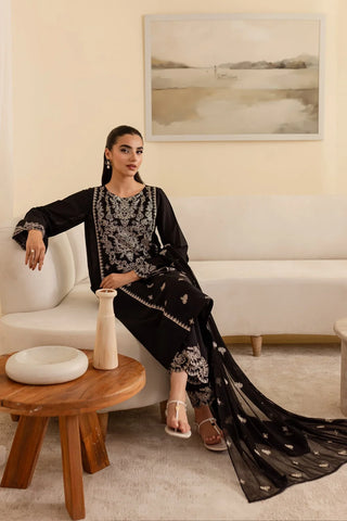 BATIK - 3PC DHANAK EMBROIDERED SHIRT WITH CHIFFON EMBROIDERED DUPATTA AND TROUSER - HZU2495