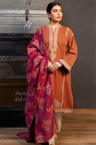 ZARA SHAHJAHAN - 3PC LAWN EMBROIDERED SHIRT WITH MANAAR PRINTED DUPATTA AND TROUSER - HZG2105
