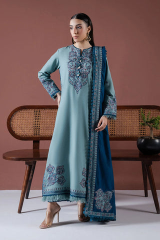 ASIM JOFA - 3PC DHANAK EMBROIDERED SHIRT WITH DHANAK EMBROIDERED SHAWL AND TROUSER - HZG2383