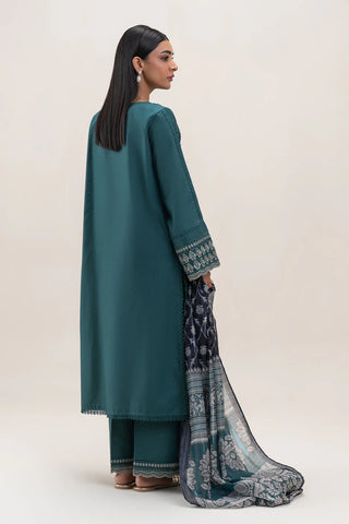 SAPPHIRE - 3PC DHANAK EMBROIDERED SHIRT WITH TWILL PRINTED SHAWL AND TROUSER - HZG2379