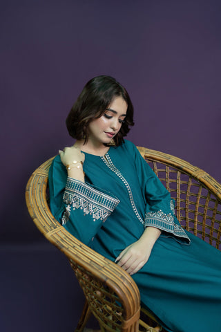 URGE - 2PC DHANAK EMBROIDERED SHIRT WITH DHANAK EMBROIDERED TROUSER - HZG1851