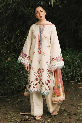 ZARA SHAH JAHAN - 3PC DHANAK EMBROIDERED SHIRT WITH TWILL PRINTED SHAWL AND TROUSER - HZG1640