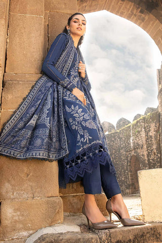 MARIA B - 3PC DHANAK EMBROIDERED SHIRT WITH TWILL PRINTED SHAWL AND TROUSER - HZG2059