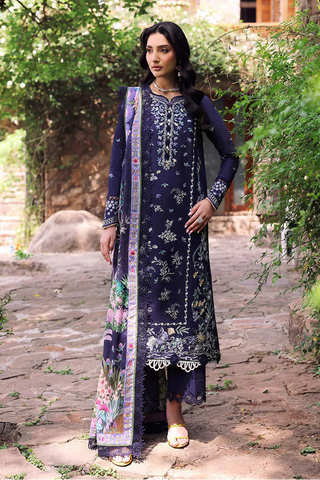 REPUBLIC WOMENSWEAR - 3PC DHANAK EMBROIDERED SHIRT WITH TWILL PRINTED SHAWL AND TROUSER - HZU2469