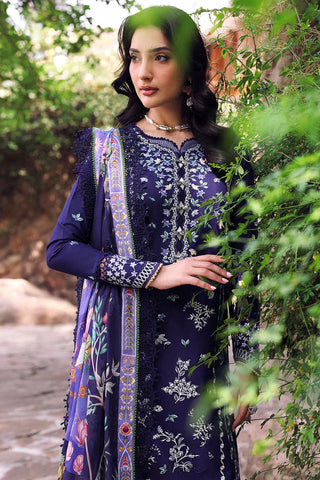 REPUBLIC WOMENSWEAR - 3PC DHANAK EMBROIDERED SHIRT WITH TWILL PRINTED SHAWL AND TROUSER - HZU2469