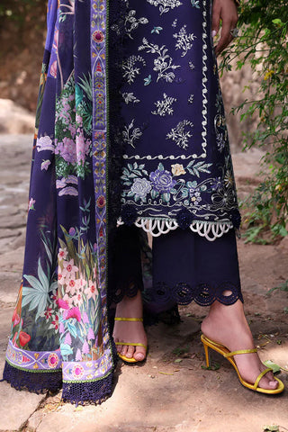 REPUBLIC WOMENSWEAR - 3PC DHANAK EMBROIDERED SHIRT WITH TWILL PRINTED SHAWL AND TROUSER - HZU2469