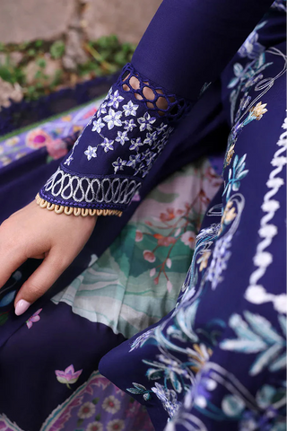 REPUBLIC WOMENSWEAR - 3PC DHANAK EMBROIDERED SHIRT WITH TWILL PRINTED SHAWL AND TROUSER - HZU2469