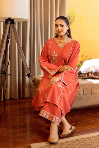 URGE - 2PC DHANAK EMBROIDERED SHIRT AND EMBROIDERED TROUSER - HZU2526