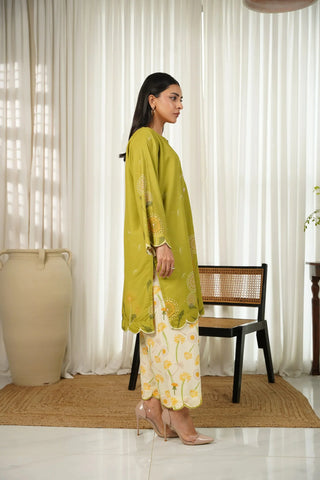ETHNC - 2PC SILK PRINTED SHIRT WITH SILK PRINTED TROUSER - HZU2502