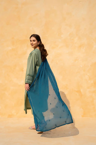 LAZULI - 3PC LAWN EMBROIDERED SHIRT WITH CHIFFON EMBROIDERED DUPATTA AND TROUSER - HZG2181