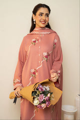 BATIK - 3PC DHANAK EMBROIDERED SHIRT WITH DHANAK EMBROIDERED SHAWL AND TROUSER - HZG2611