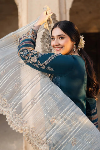 NUREH - 3PC DHANAK EMBROIDERED SHIRT WITH COTTON NET EMBROIDERED DUPATTA AND TROUSER - HZU2441