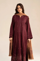 BATIK - 3PC DHANAK EMBROIDERED SHIRT DHANAK EMBROIDERED SHAWL AND TROUSER - HZG3171