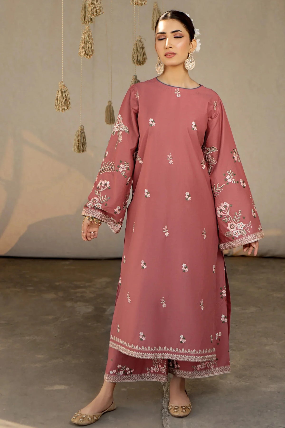 URGE - 2PC DHANAK EMBROIDERED SHIRT WITH DHANAK EMBROIDERED TROUSER - HZG2451