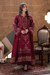 FLORENT - 3PC DHANAK EMBROIDERED SHIRT WITH DHANAK EMBROIDERED SHAWL AND TROUSER - HZG2601