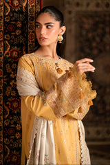 FLORENT - 3PC DHANAK EMBROIDERED SHIRT WITH DHANAK EMBROIDERED SHAWL AND TROUSER - HZG2604