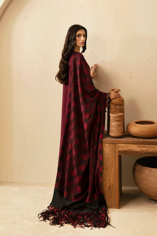 ETHNC - 3PC DHANAK EMBROIDERED SHIRT WITH TWILL PRINTED SHAWL AND TROUSER - HZG1928