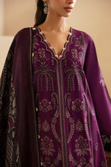 ETHNC - 3PC DHANAK EMBROIDERED SHIRT WITH TWILL PRINTED SHAWL AND TROUSER - HZG1893