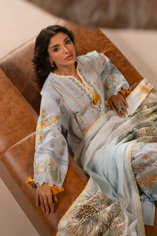 ETHNIC - 3PC LAWN EMBROIDERED SHIRT WITH MANAAR PRINTED DUPATTA  AND TROUSER - HZG2213