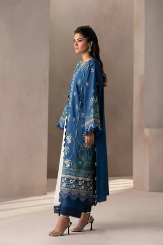 ETHNC - 3PC DHANAK EMBROIDERED SHIRT WITH COTTON NET EMBROIDERED DUPATTA AND TROUSER - HZU2435