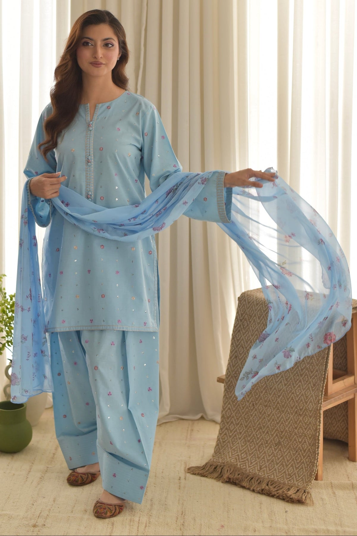 AISLING - 3PC LAWN EMBROIDERED SHIRT WITH CHIFFON PRINTED DUPATTA AND TROUSER - HZG2661