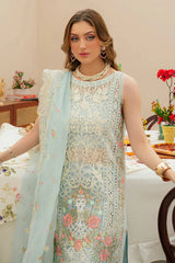 MAHNUR - 3PC LAWN CHIKANKAARI EMBROIDERED SHIRT WITH KHADDI NET EMBROIDERED DUPATTA AND TROUSER - HZG2727
