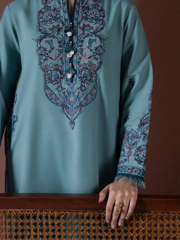ASIM JOFA - 3PC DHANAK EMBROIDERED SHIRT WITH DHANAK EMBROIDERED SHAWL AND TROUSER - HZG2383