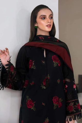 JAZMIN - 3PC DHANAK EMBROIDERED SHIRT WITH TWILL PRINTED SHAWL AND TROUSER - HZG2407