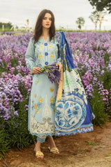 MUSHQ - 3PC DHANAK EMBROIDERED SHIRT WITH TWILL PRINTED SHAWL AND TROUSER - HZG2453