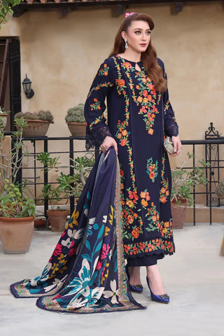 ASIM JOFA - 3PC DHANAK EMBROIDERED SHIRT WITH TWILL PRINTED SHAWL AND TROUSER - HZU2529