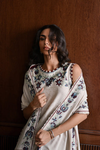 BATIK - 3PC KARANDI EMBROIDERED SHIRT WITH KARANDI EMBROIDERED SHAWL AND TROUSER - HZU2473