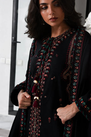 BATIK - 3PC DHANAK EMBROIDERED SHIRT WITH DHANAK EMBROIDERED SHAWL & TROUSER - HZU2568