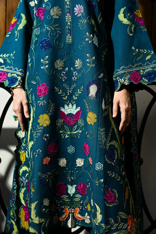 ZAIB - 3PC KARANDI  EMBROIDERED SHIRT WITH KARANDI  EMBROIDERED SHAWL AND TROUSER - HZU2589