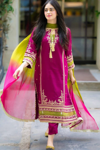 OMAL - 3PC LAWN  EMBROIDERED SHIRT WITH TYE & DYE CHIFFON  DUPATTA AND TROUSER - HZG1569